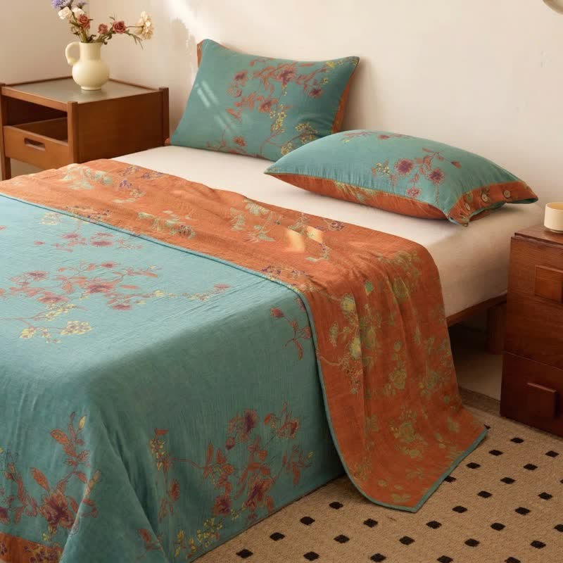 Retro Floral Cotton Double Gauze Bedspread - image 2
