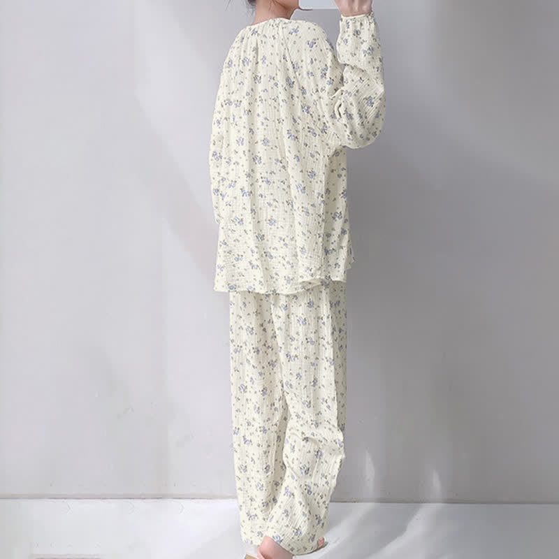 Ownkoti Gray Ditsy Floral Double Gauze Cotton Pajamas - image 3