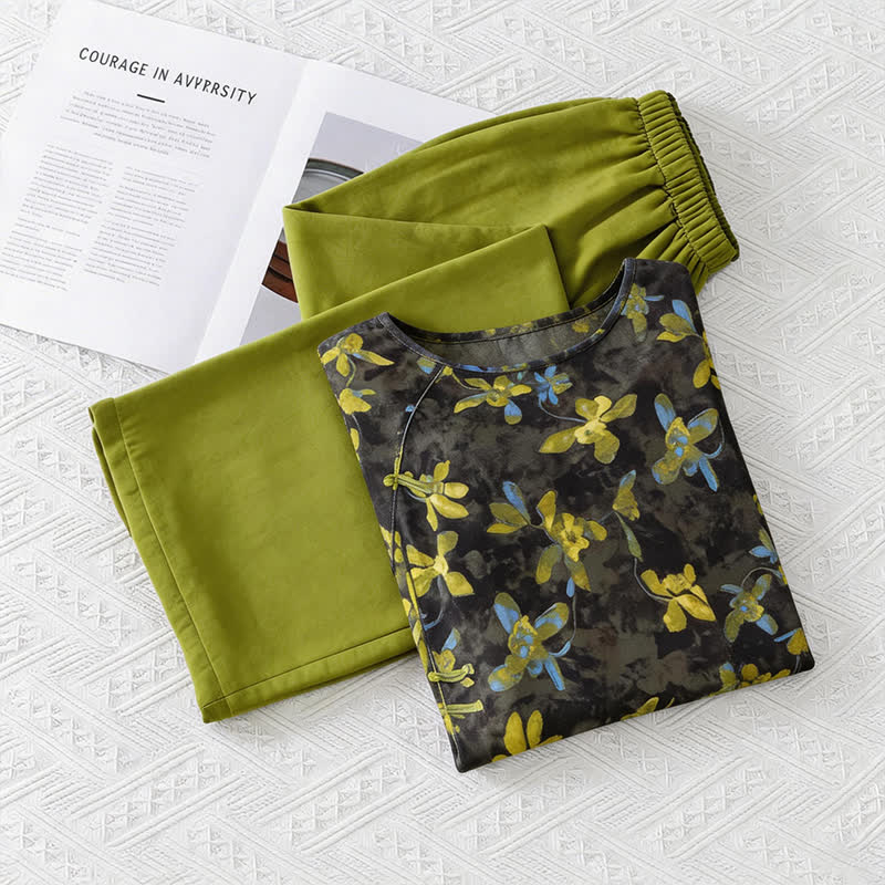 Retro Floral Eastern-Inspired Pajama Set - image 7