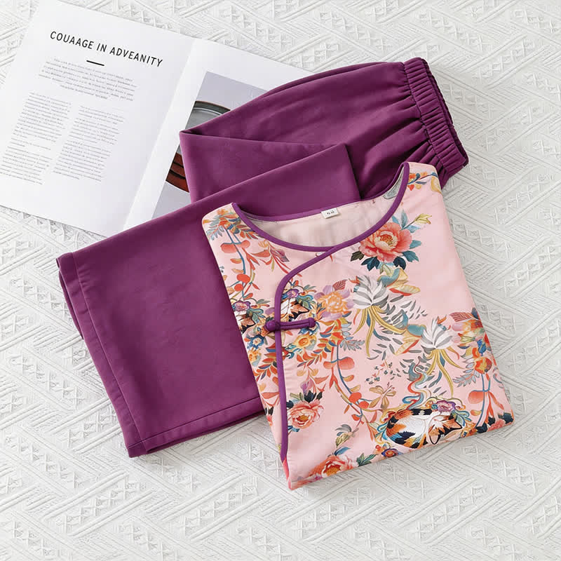 Floral & Cat Eastern-Inspired Loungewear Set - image 7