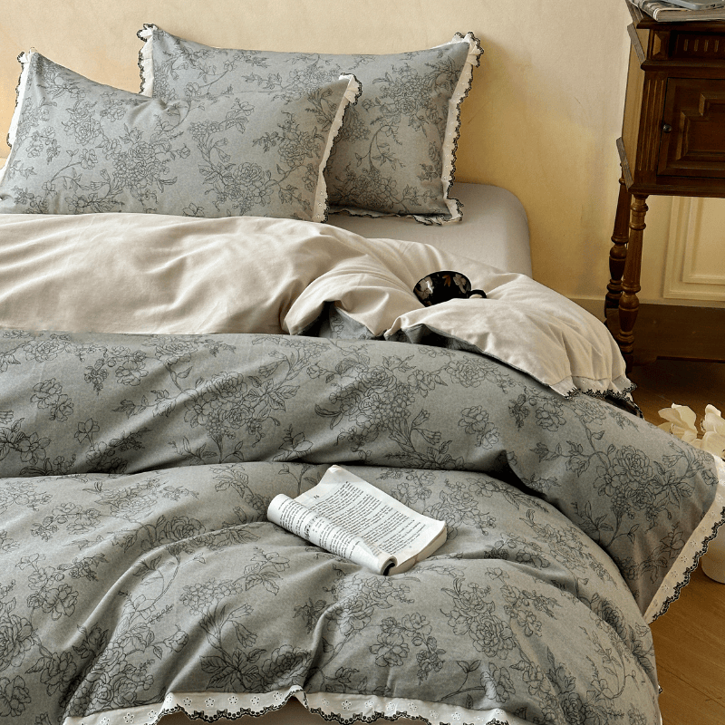 Ownkoti Brushed Cotton Artistic Floral Lace Bedding Set - image 6
