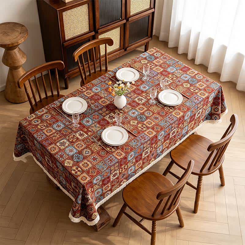 Bohemian Retro Ethnic Tile Jacquard Tablecloth - image 2