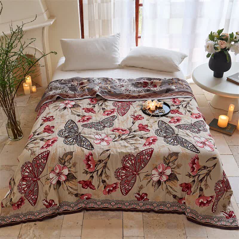 Butterfly & Floral Jacquard Cotton Gauze Quilt Blanket - image 1