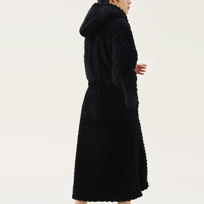 Couple Mtaching Plush Hooded Herringbone Robe - image 12