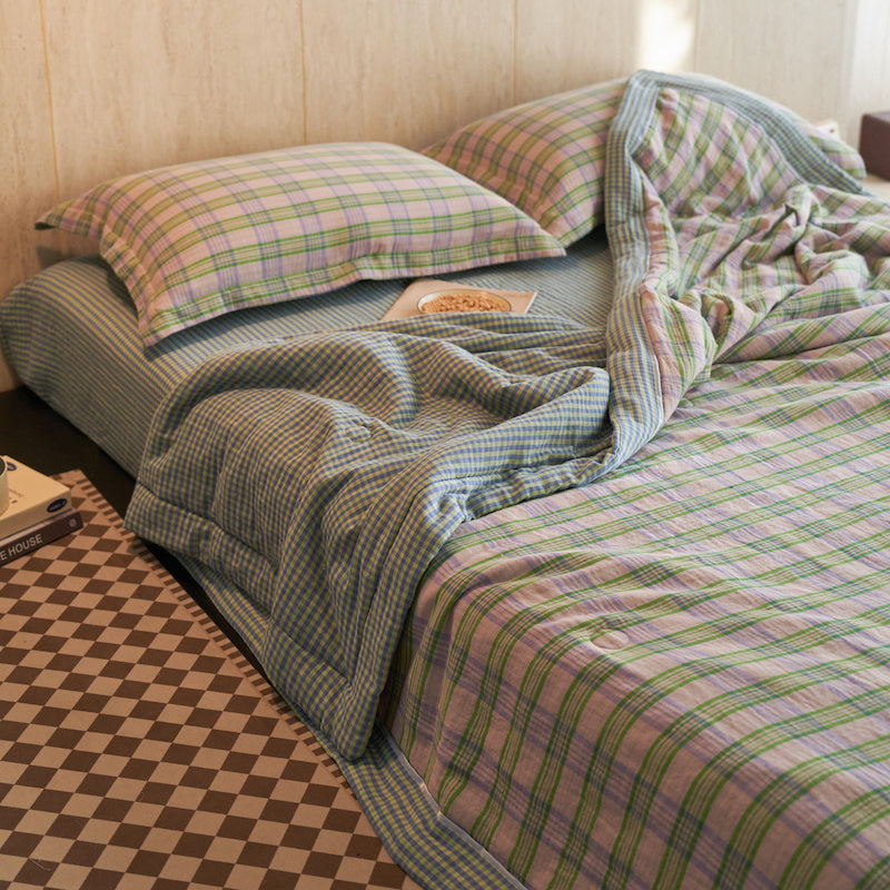 Ownkoti Gingham Pure Cotton Quilt Set - Yellow&Purple - Bedding Set - King - image 20