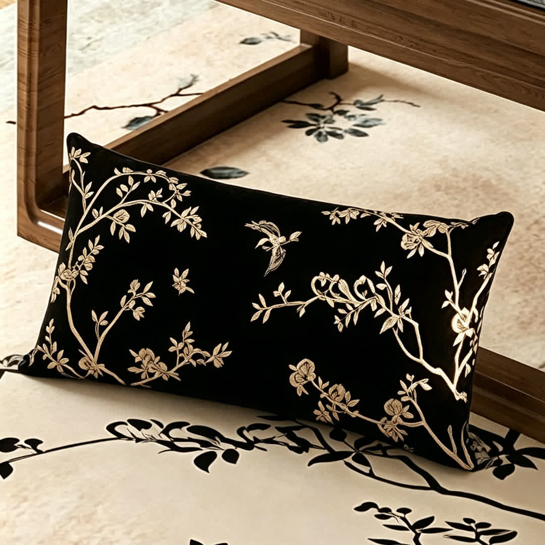 Vintage Oriental Branch & Floral Sofa Slipcover - Throw Pillow - 12" x 19" - image 6