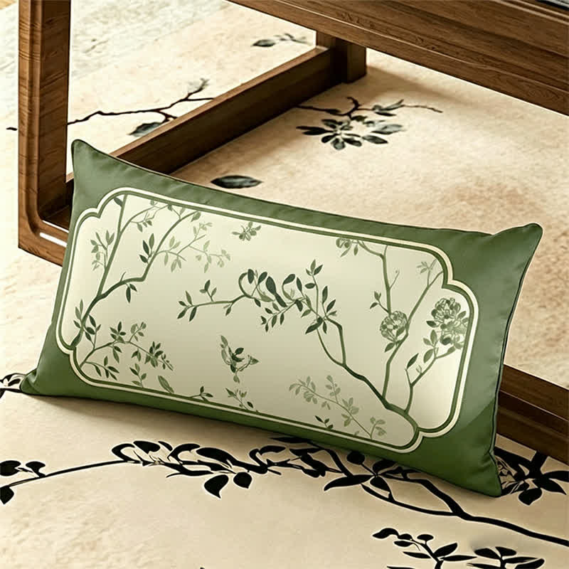 Vintage Green Branch & Floral Sofa Slipcover - Throw Pillow - 12" x 19" - image 4