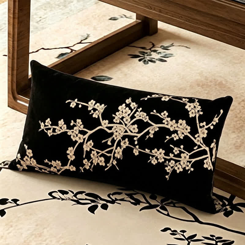 Oriental Plum Blossom Bordered Sofa Slipcover - Throw Pillow - 12" x 19" - image 2