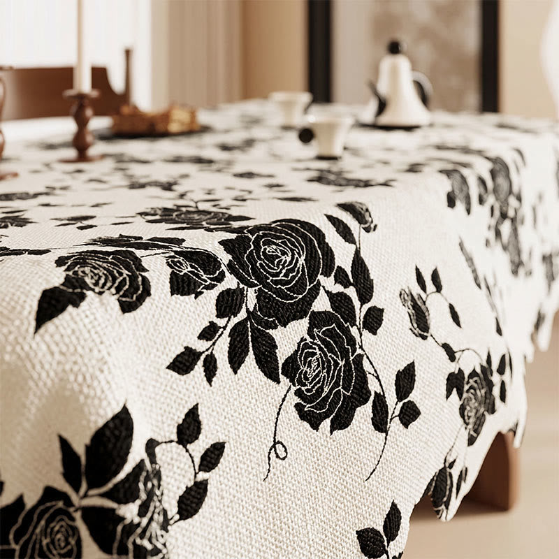 Luxurious Black Rose Cotton Linen Tablecloth - image 2