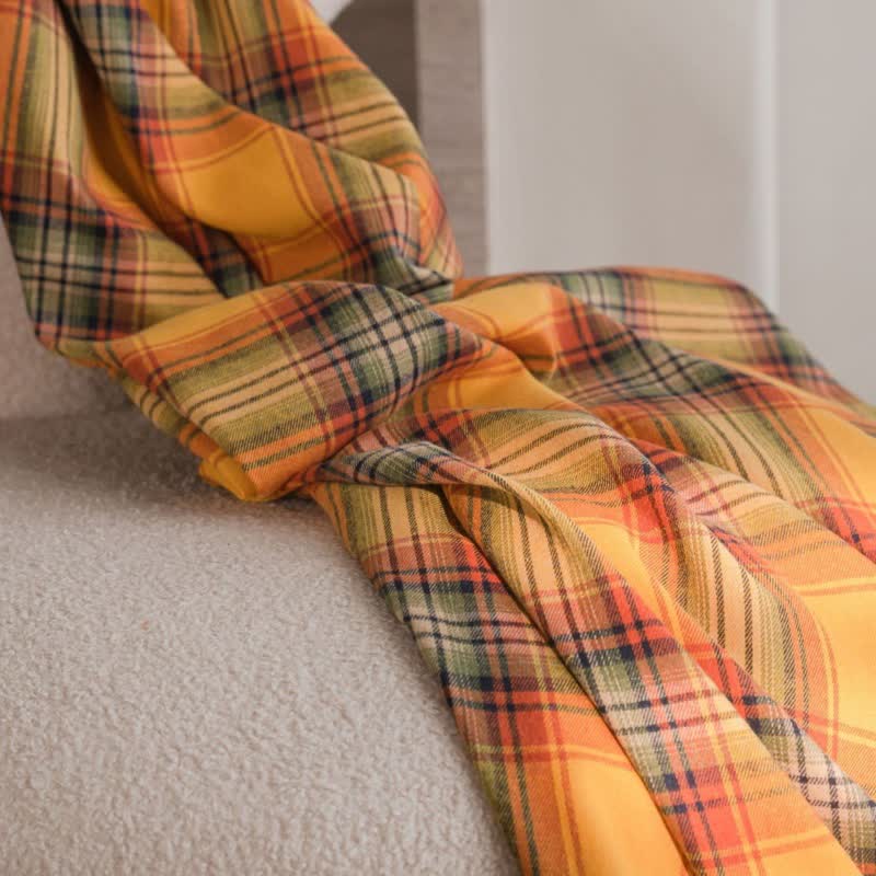 Farmhouse Style Orange Plaid Tassel Curtain - image 4