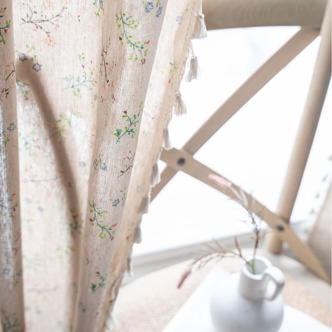 Elegant Branch & Floral Curtain with Tassel - image 3