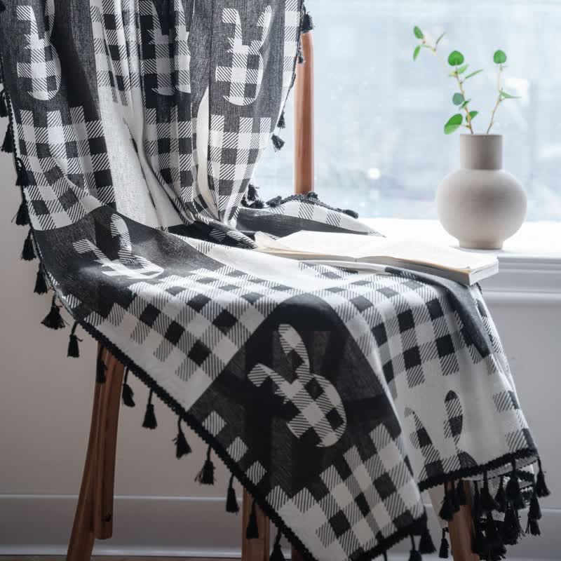 Rustic Bunny & Plaid Curtain with Tassel - image 4