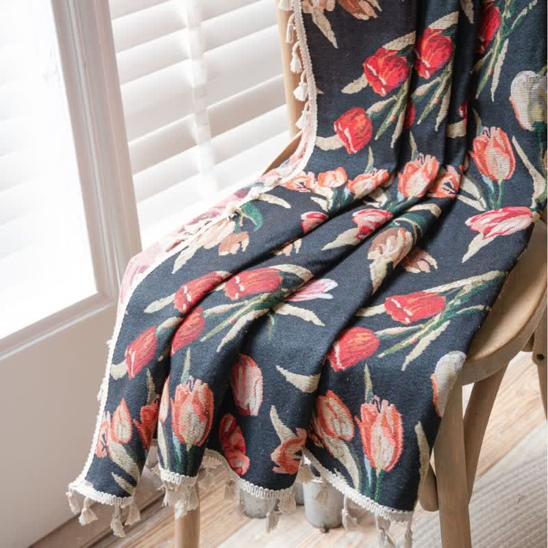 Tulip Floral Jacquard Curtain with Tassel - image 3