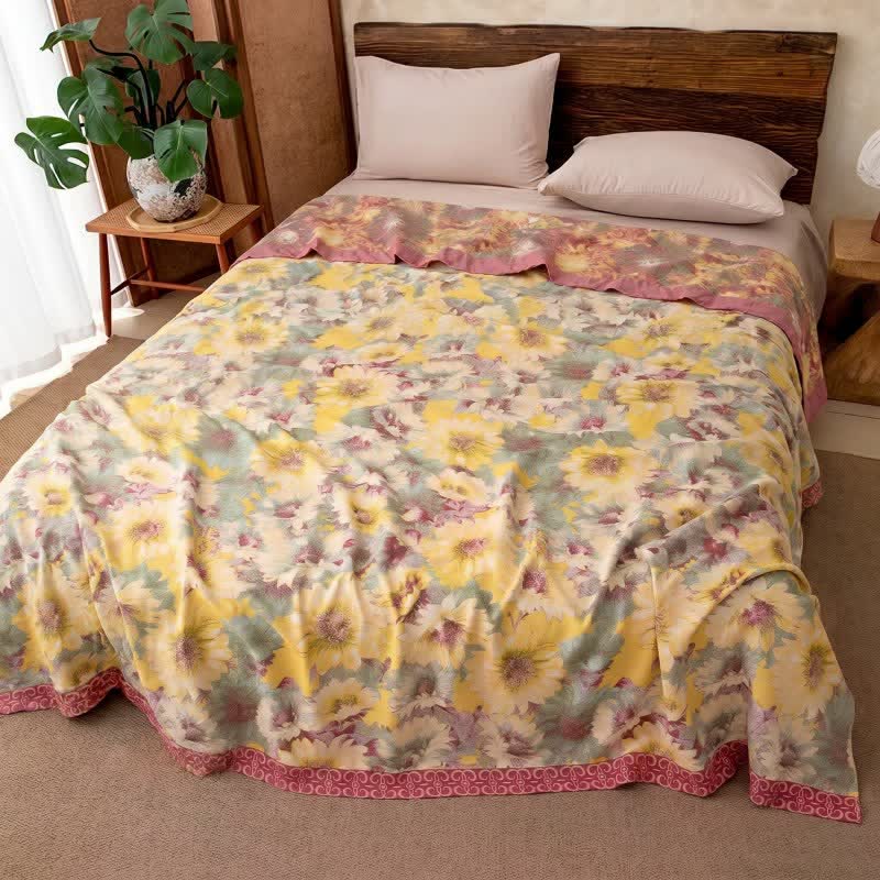 Artistic Sunflower Cotton Gauze Blanket - image 1