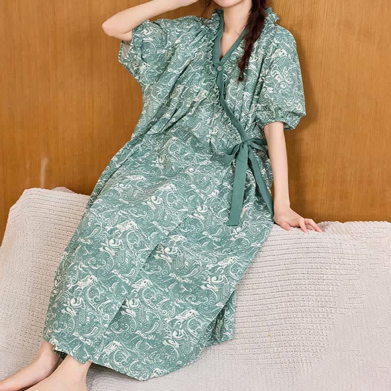 Vintage Green Ruffled Side-tie Nightgown - image 6