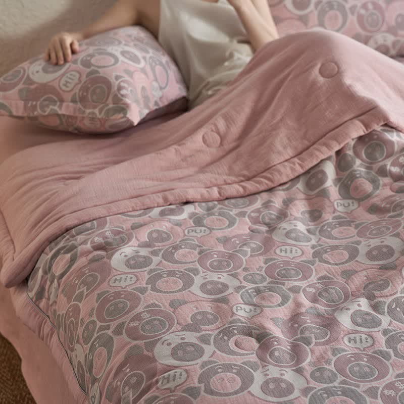 Cotton Gauze Jacquard Cute Pig Bedding - image 4