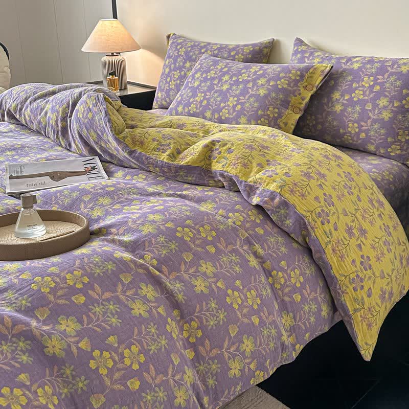 Elegant Floral Pure Cotton Gauze Bedding(4PCS) - image 1
