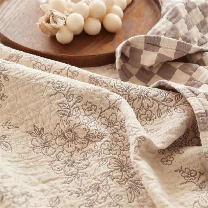 Floral Checkerboard Cotton Gauze Quilt Blanket - image 3