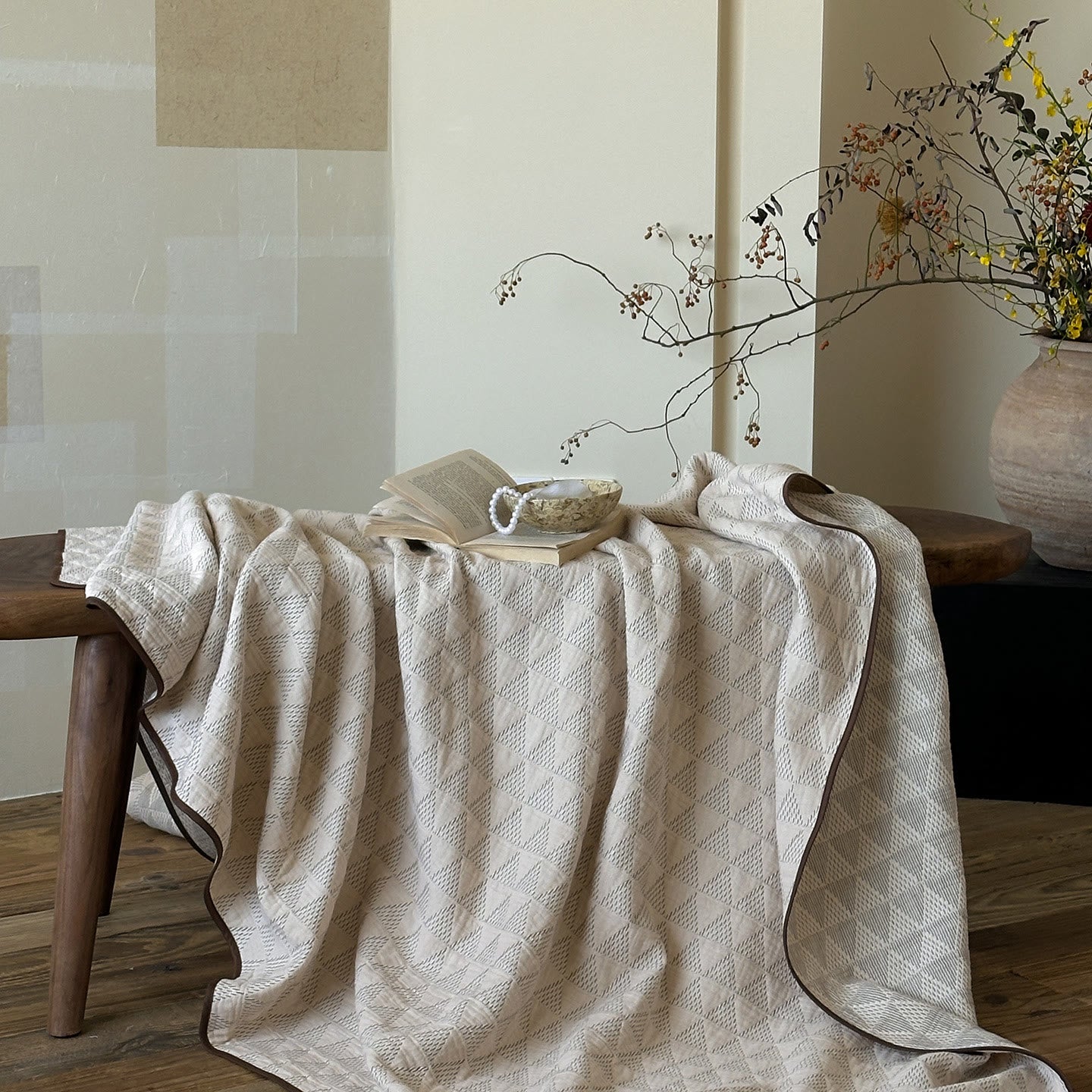 Neutral Minimalist Geometric Diamond Cotton Quilt - image 5
