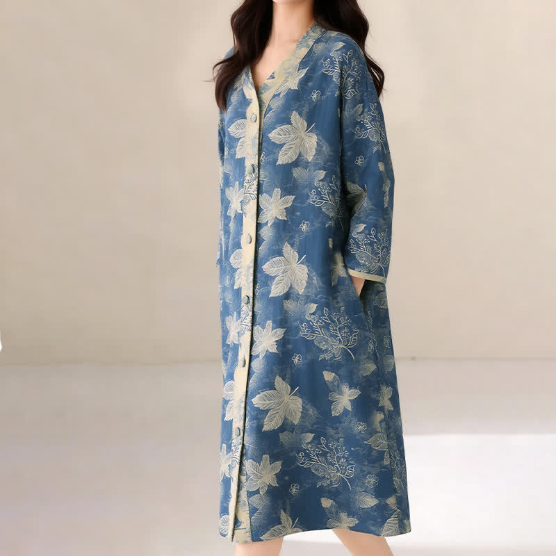 Blue Leaf Cotton Gauze Sleep Nightie - image 5