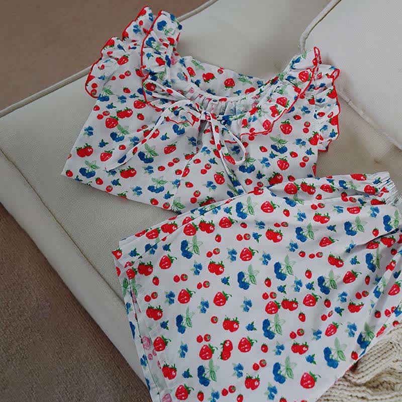 Fruit Cotton Gauze Ruffle Women's Pajamas - image 8