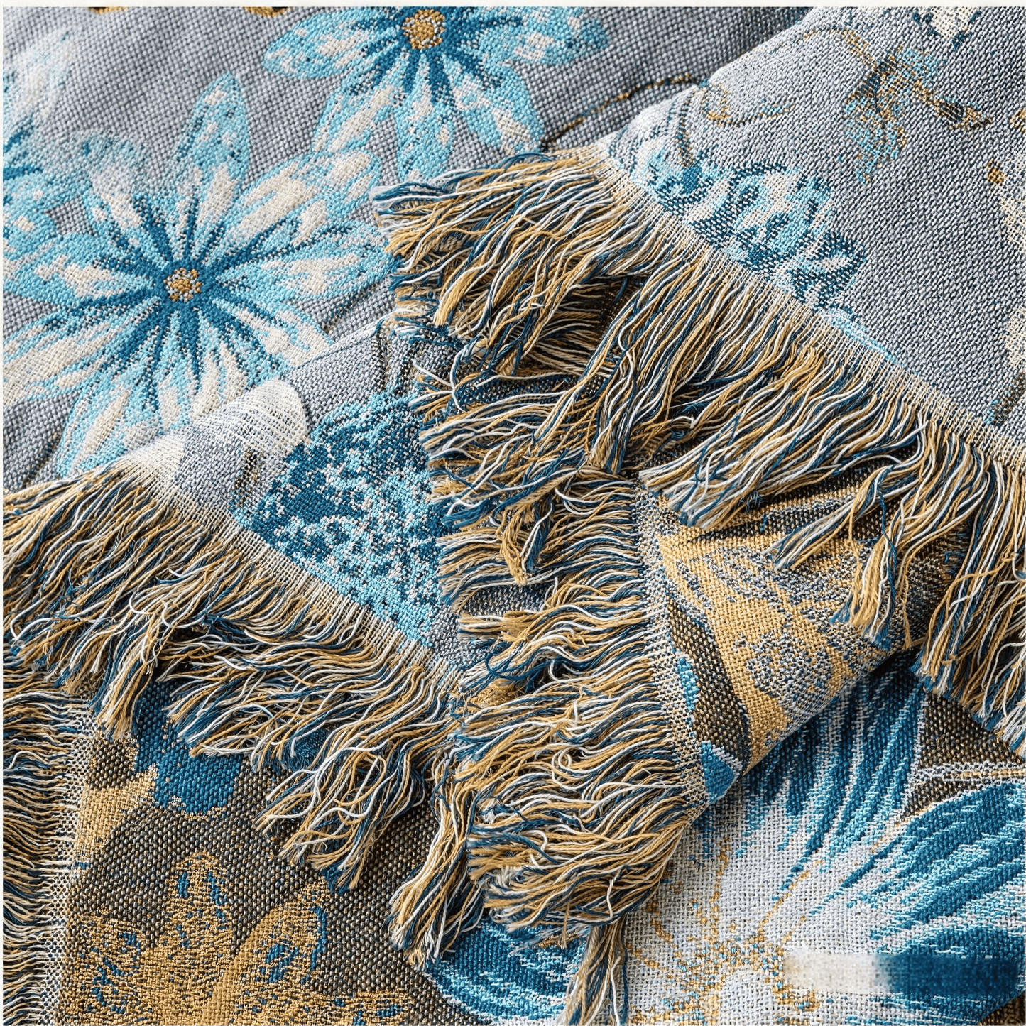 Vintage Floral Daisy Fringed Gauze Quilt - image 4