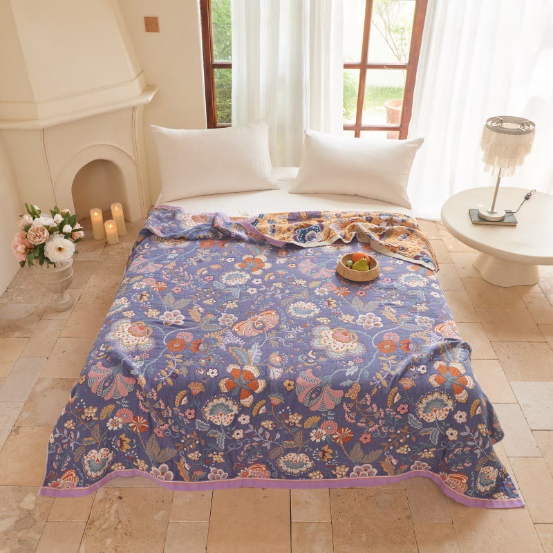 Farmhouse Botanical Reversible Gauze Quilt - Purple - King - image 5