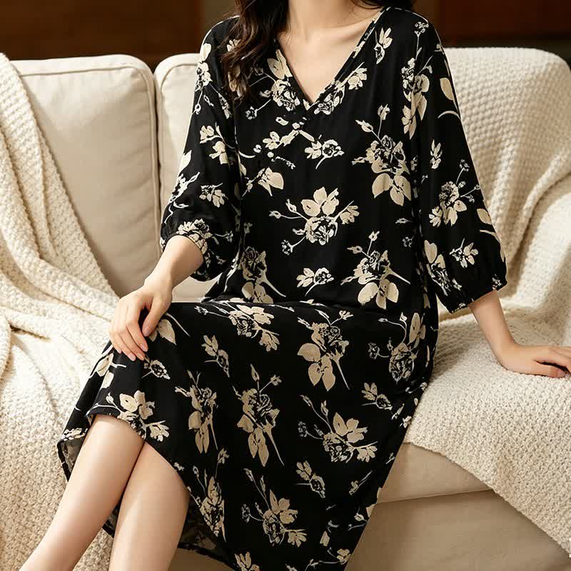 Elegant Floral V-Neck Lounge Dress - image 3