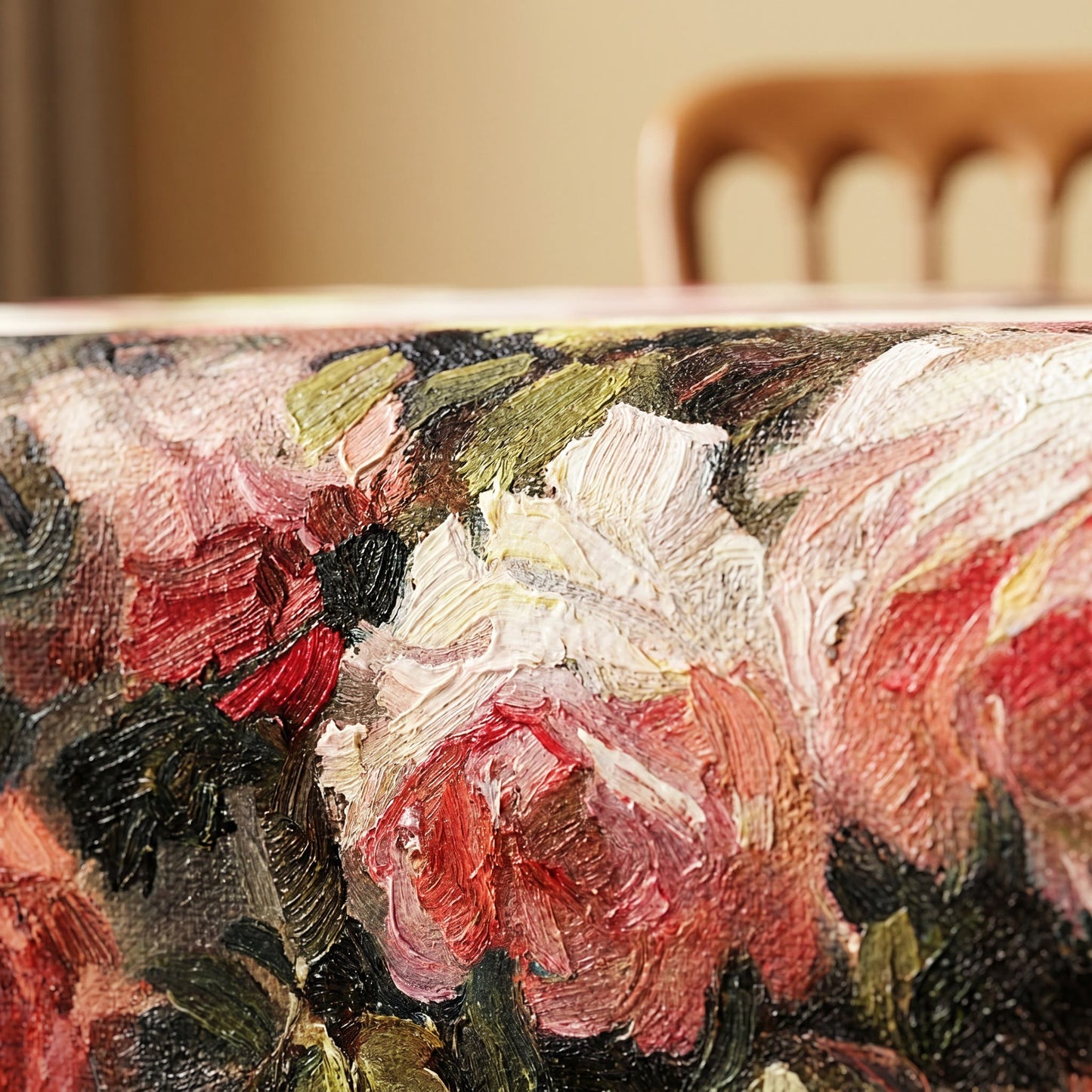Vintage Oil-Painting Rose Floral Tablecloth - image 4