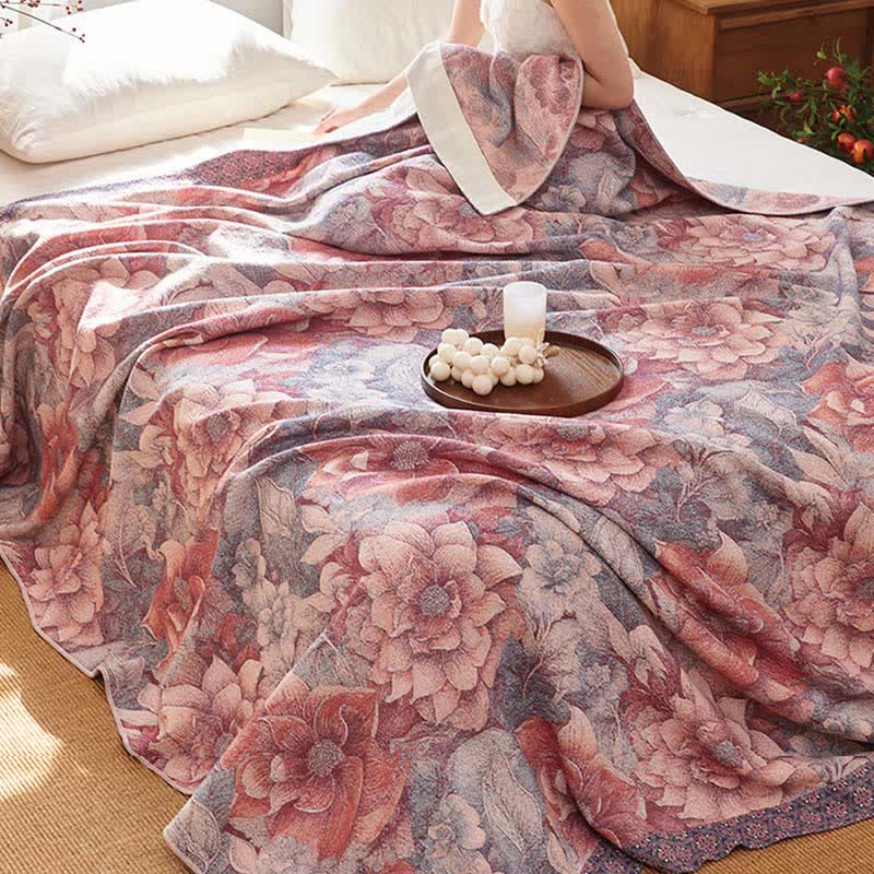 Luxurious Pink Floral Cotton Quilt Blanket - image 4