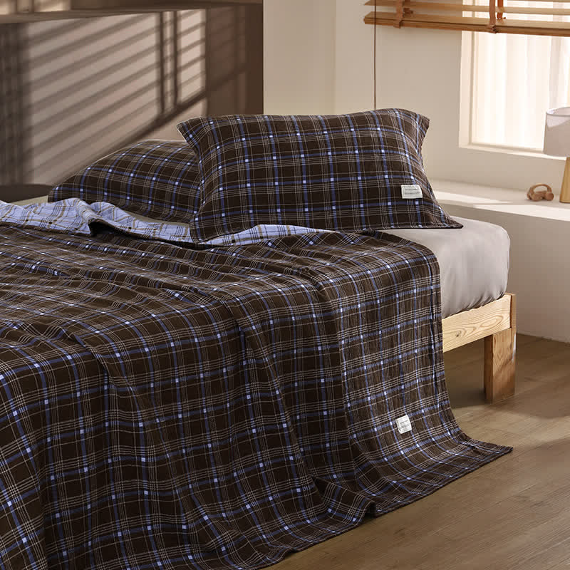 Ownkoti Vintage Plaid Cotton Gauze Bedding Set - Purple-Brown - 20"×31" (Pillowcase) - 1 Pillowcase - image 5