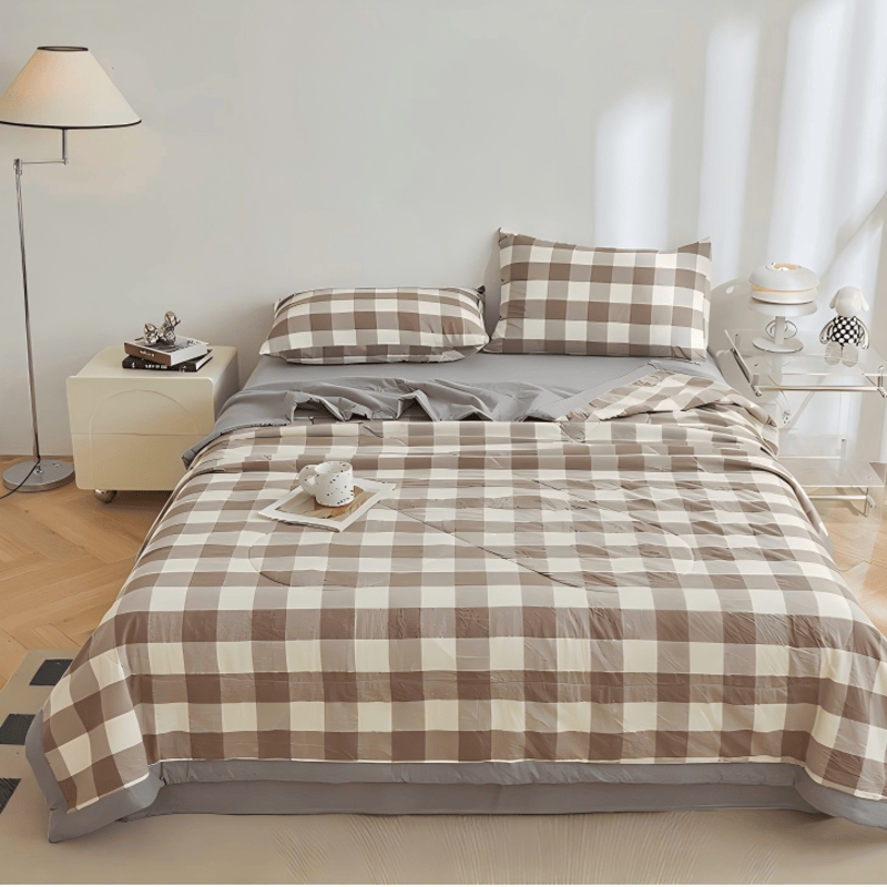Neutral Gingham Cotton Gauze Quilt - Grey - King - image 6