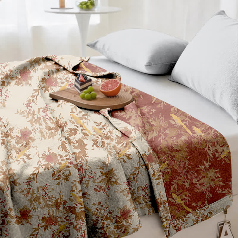 Botanical Floral Bird & Leaves Cotton Gauze Quilt - image 5