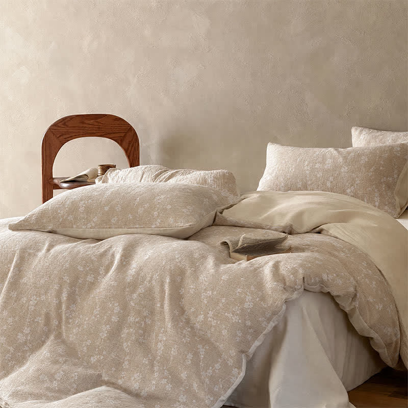 Ownkoti Camel Delicate Floral Sprig Jacquard Cotton Bedding Set - image 3