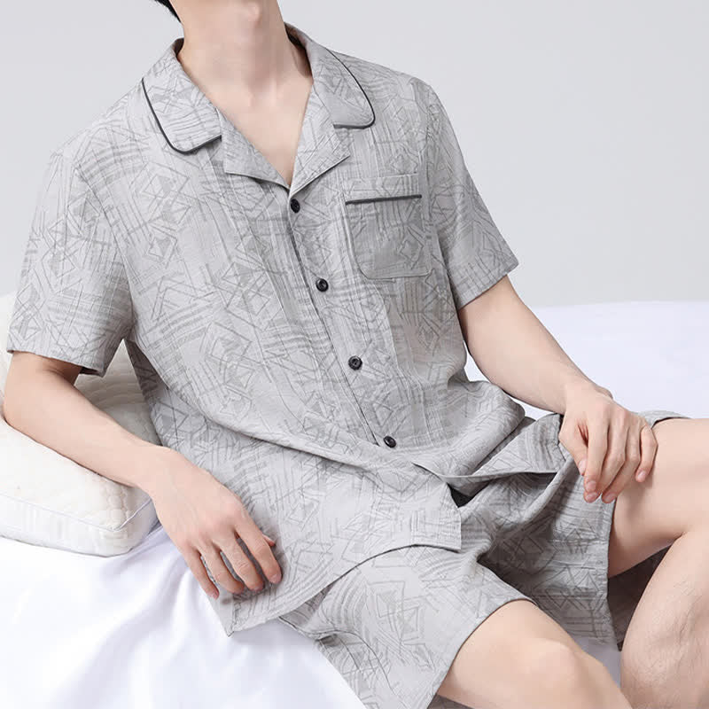 Unisex Style Geometric Pattern Loungewear Set - Gray - 3XL - image 2