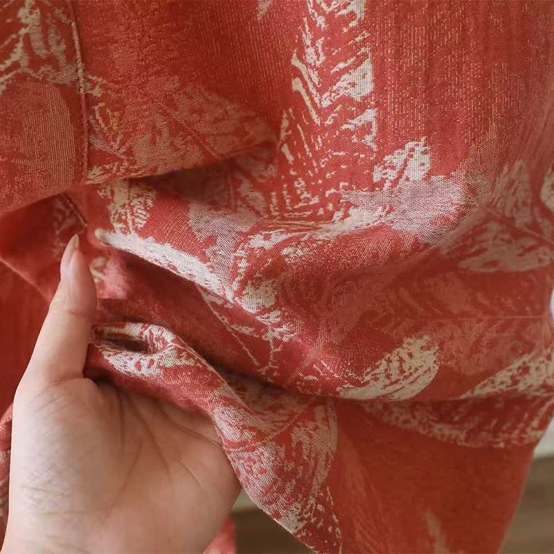 Coral Leaf Cotton Gauze Kimono Bathrobe - image 10