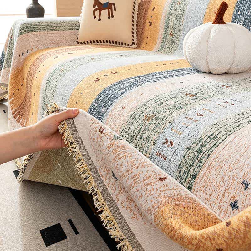 Pastel Stripr & Wave Tassel Sofa Protector - image 3