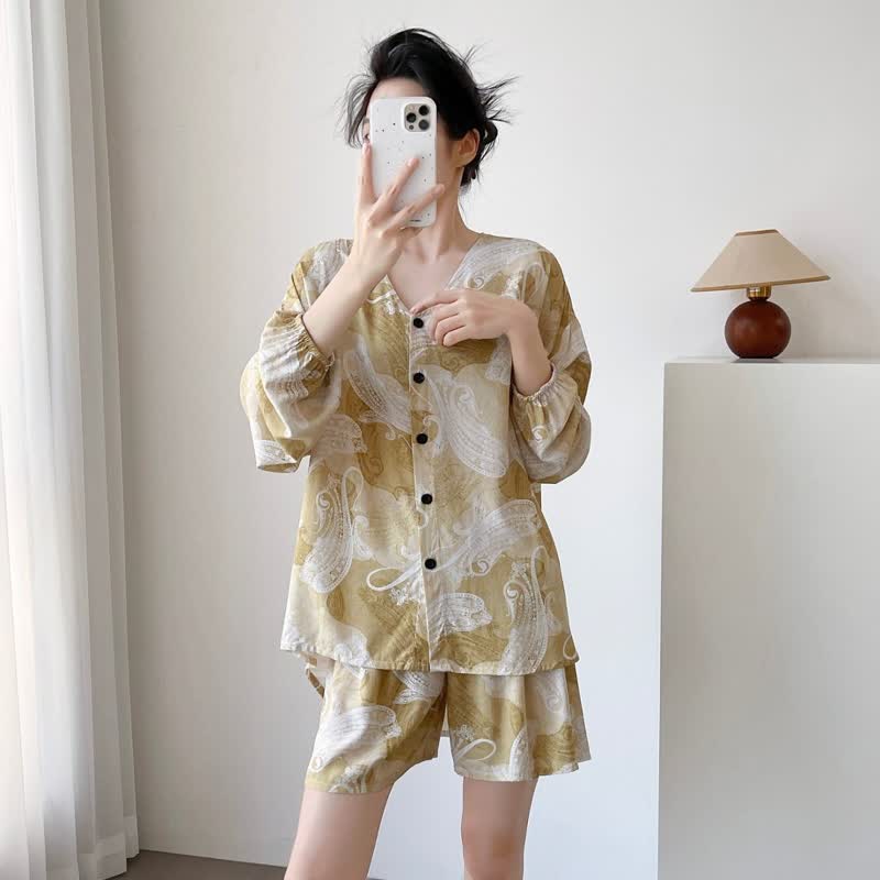 Paisley Print V-Neck Pajama Set - image 2