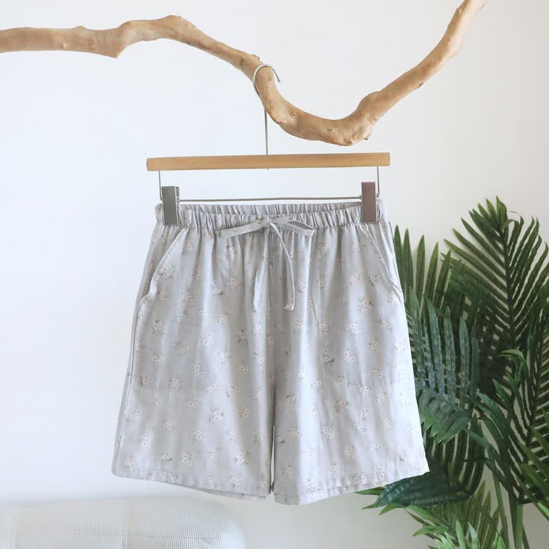 Cherry Blossom Cotton Pajama Shorts - Light Gray - XL - image 14