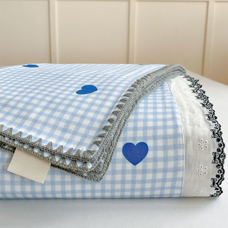 Heart Gingham Cotton Bedspread with Lace Trim - image 7