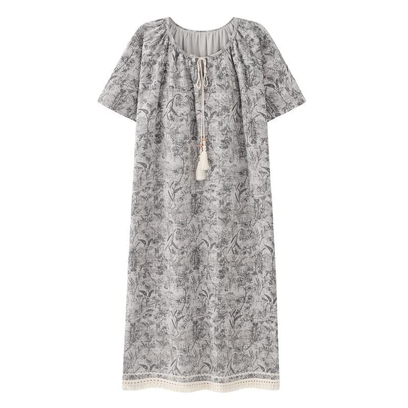 Boho Gray Cotton Tassel Nightgown - image 9
