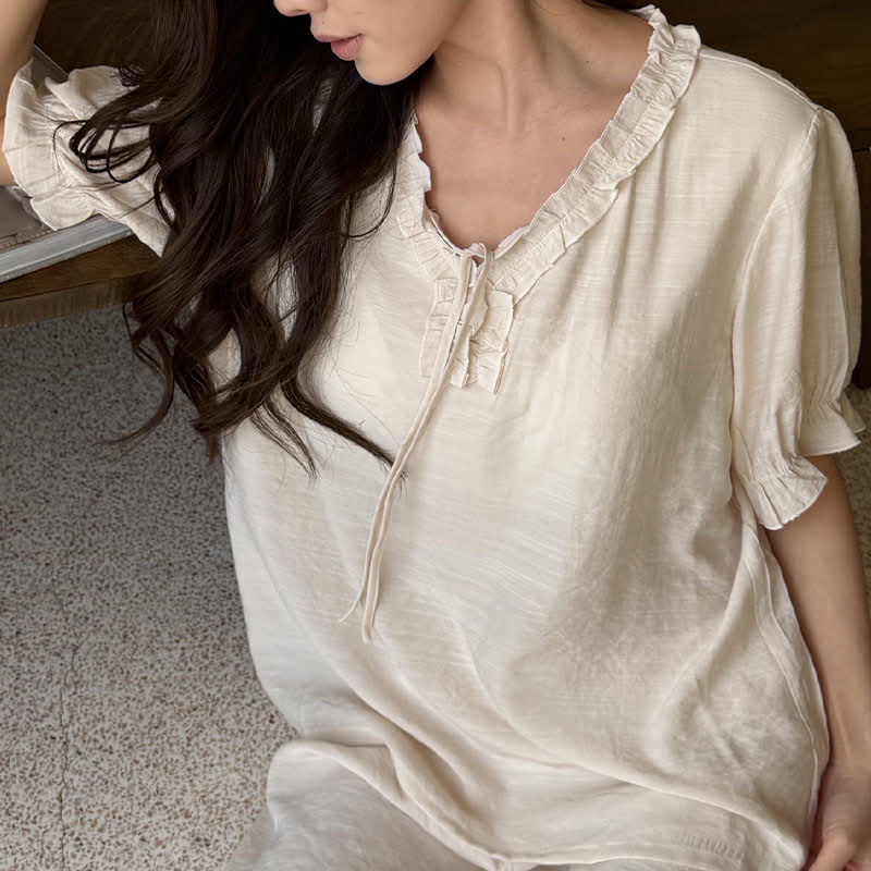 Solid Color Padded Ruffle Pajama Set - image 19