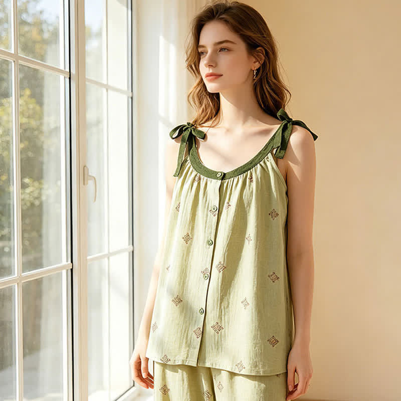 Cotton Gauze Bow Strap Pajama Set - image 10
