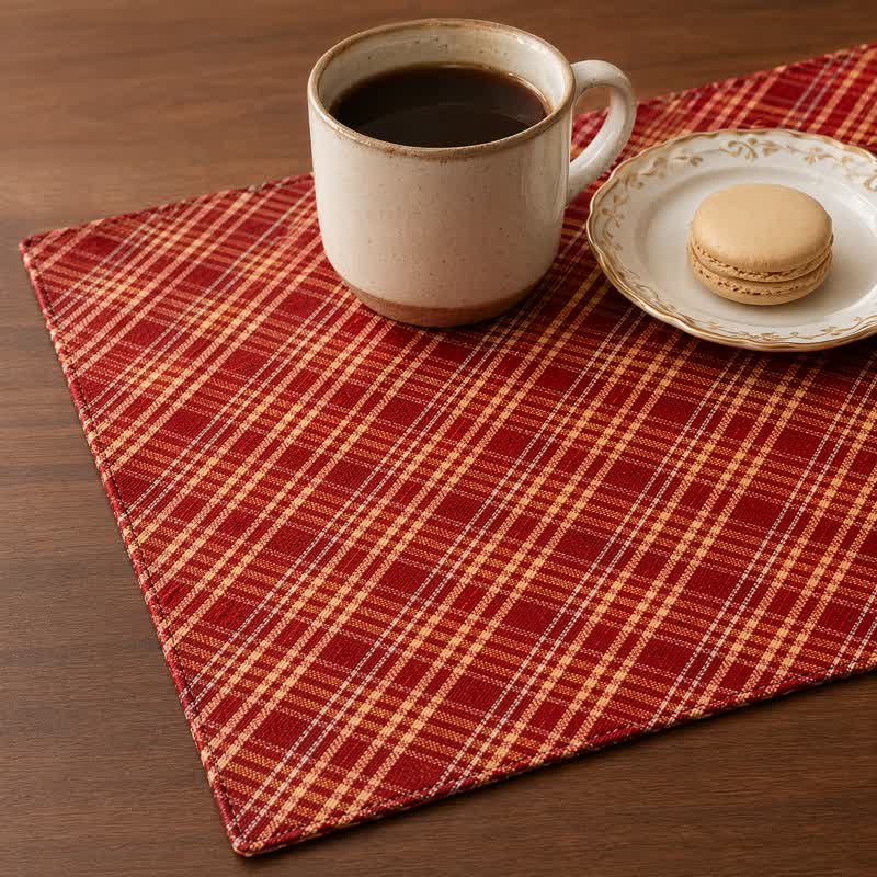 Red Woven Plaid Fabric Table Placemat - image 5