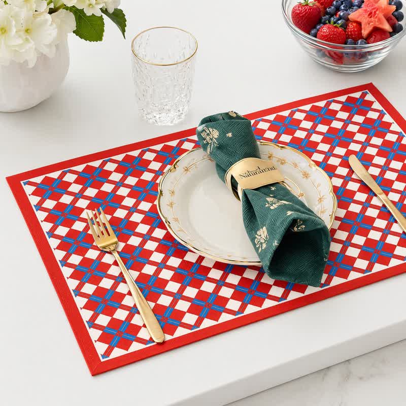 Festive Modern Red & Blue Plaid Table Placemat - image 4