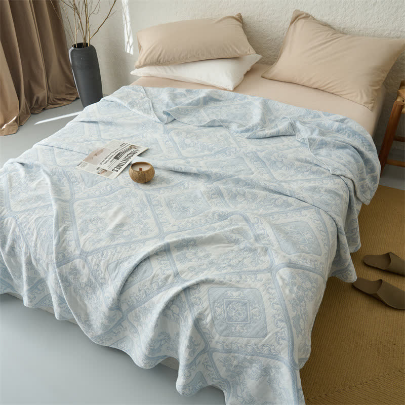 Retro Plaid Flower 3-Layer Muslin Throw Quilt - image 5