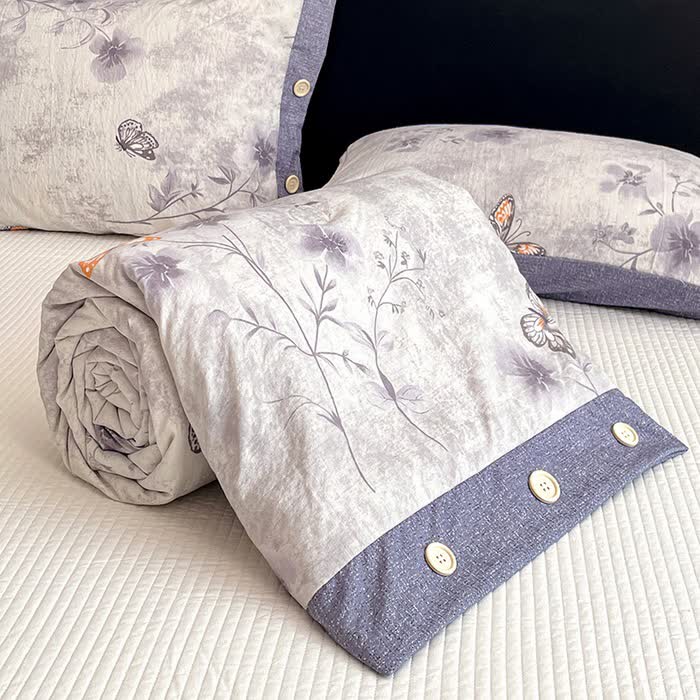 Vintage Butterfly Floral Cotton Linen Blanket Quilt - image 3