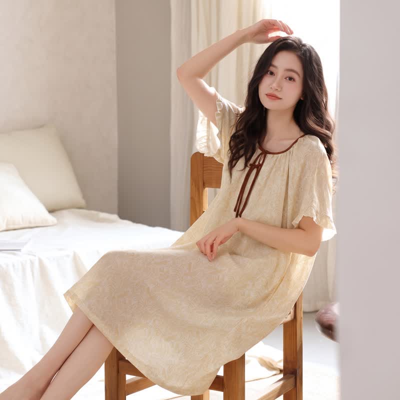 Floral Lyocell Tie Neck Sleep Dress - image 5