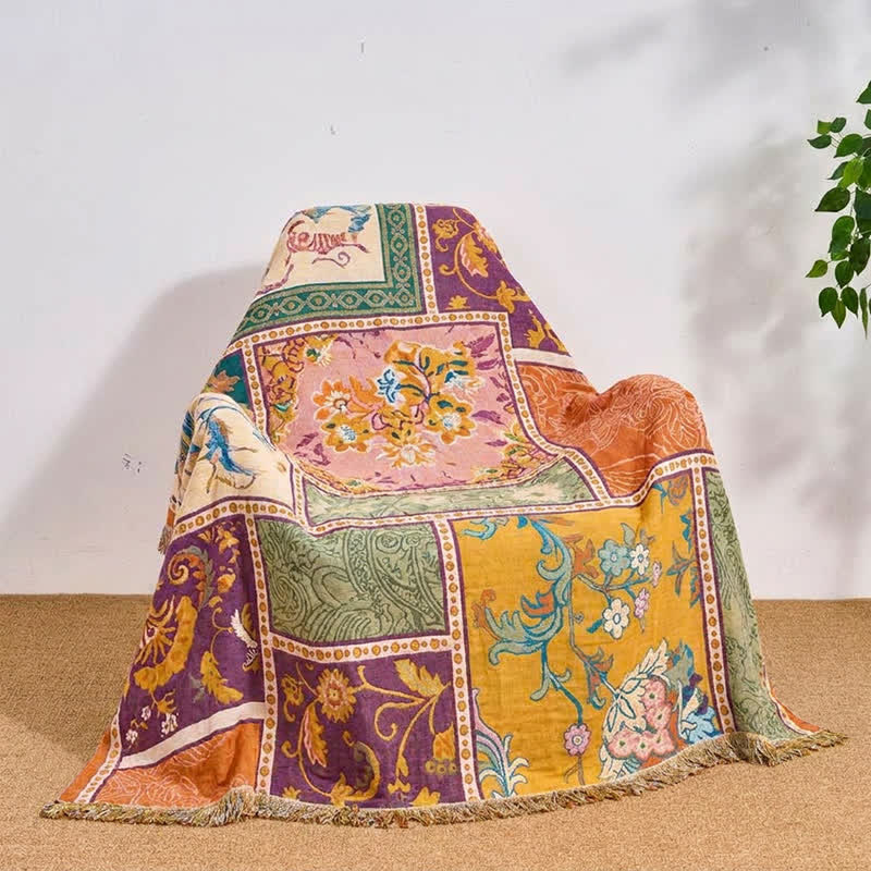 Boho Cotton Patchwork Floral Tassel Quilt - image 5
