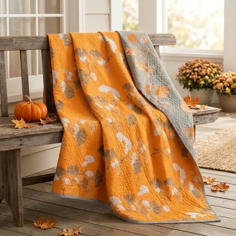 Reversible Ginkgo Botanical Quilted Blanket - image 11